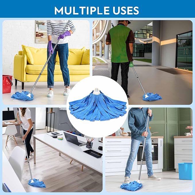 Matthew Microfiber Mop Compatible with Ceda Refill - Commercial Mop Replacement 54" Stainless Steel Handle with 2 Wet Mop Heads w/1 Handle Incl. 2 Pcs Blue Microfiber Cloth