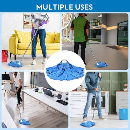 Matthew Microfiber Mop Compatible with Ceda Refill - Commercial Mop Replacement 54" Stainless Steel Handle with 2 Wet Mop Heads w/1 Handle Incl. 2 Pcs Blue Microfiber Cloth