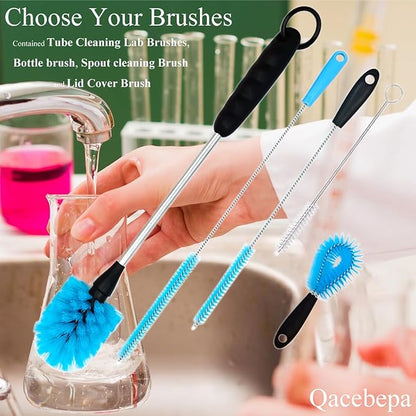 5-in-1 Tumbler Brush Cleaner Set, Cleaning Brush Washing Straw Tube lab Cleaning with Long Handle, for Water Bottle Brush Washing Coffee Mug Kettle Decanter Pipes lids Sinks Cap Covers
