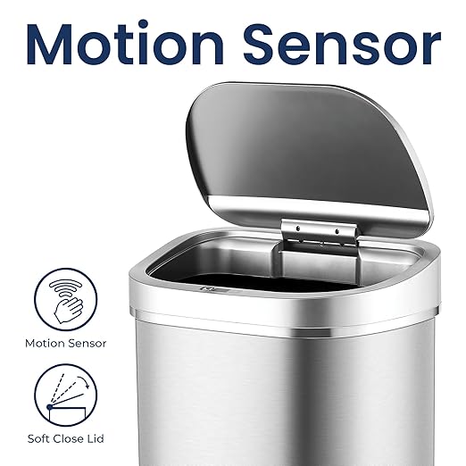 Ninestars 21 Gallons Automatic Touchless Kitchen Trash Can with Lid, Motion Sensor Trash Can for Kitchen, Living Room, Office, 80 Liter Stainless Steel Garbage Bin (21 Gallon Rectangular)