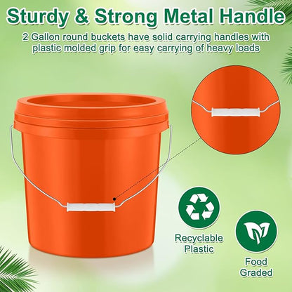 Tioncy 10 Pcs 2 Gallon Plastic Bucket with Lid Heavy Duty 2 Gallon Bucket Pail with Lid Handle for Storage Container Home Household Cleaning (Orange)