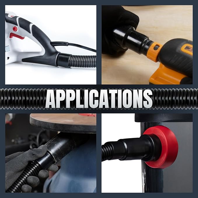 POWERTEC 70477 10 Ft. Dust Collection Hose Kit with 5 Fittings and a Tapered Reducer fits 2-1/2" to 2-1/4" ID Dust Hose/Port for Woodworking Power Tools Home and Wet/Dry Shop Vacuums