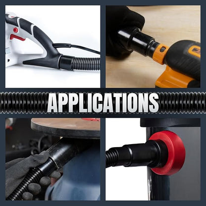 POWERTEC 70477 10 Ft. Dust Collection Hose Kit with 5 Fittings and a Tapered Reducer fits 2-1/2" to 2-1/4" ID Dust Hose/Port for Woodworking Power Tools Home and Wet/Dry Shop Vacuums