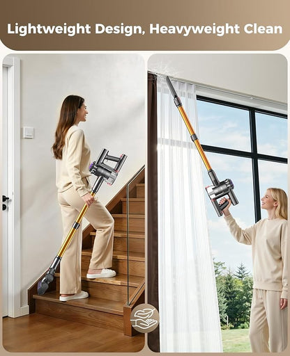 Cordless Vacuum Cleaner, 500W 45KPA Stick Vacuum Cleaners for Home, 45 Mins Lightweight Vac, Anti-Tangle, Rechargeable Battery for Home, Carpets,Pet Hair,Hardwood Floors,Car, Sofa, Stairs