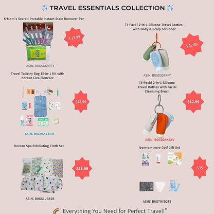 K-Mom's Secret: Portable Instant Stain Remover Pen (6-Pack, Mint & Pink) & Korean Exfoliating Washcloths (3-Pack, Yellow & Green) - Emergency Fabric Eraser for Baby & Kids by bomramtrove