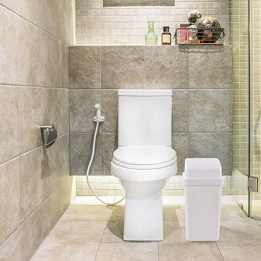 2 Gallon Small Waste Basket with Swing-Lid, Plastic Swing-Top Trash Can, White