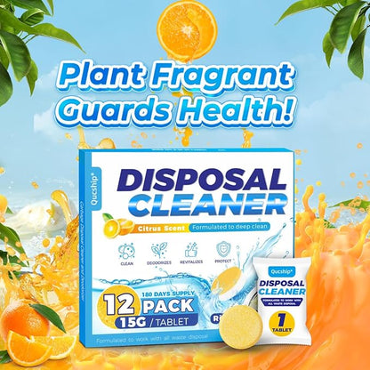 Garbage Disposal Cleaner Tablets - 12 Pack, XXL Foaming Disposal Cleaner - Powerful Deep Cleaning & Grease Remover, Septic Safe Kitchen Sink Drain Care for Maintenance