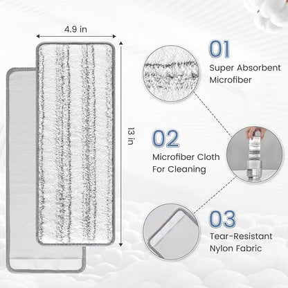 Flat Mop Head Replacement Pads Compatible with Joy-MOOP Mop and Bucket Set, Reusable Washable Squeeze Microfiber Mop Refills for Oshang Bosheng Mop - 13" X 4.9", Grey/Stripe
