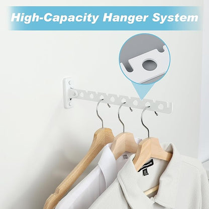 Alise Clothes Drying Rack Wall Mounted Coat Hanger, Foldable Hangers Rack Clothes Hook Closet Storage Organizer, Swivel Space Saving Clothes Hanger Rack for Bedroom Bathroom Laundry,White