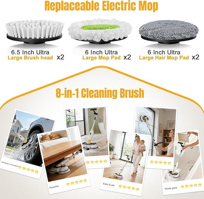 Cordless Electric Mop for Dewalt 20V Battery (NO Battery), 2 in 1 Spin Mop & Electric Floor Scrubber Machine with LED Light & Water Spray, 800 RPM Rotating Electric Mops for Floor (White Yellow)