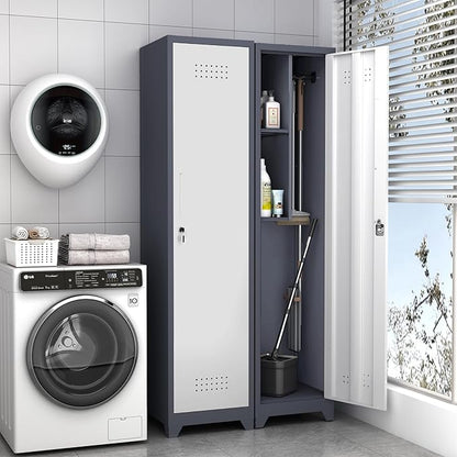 Cabinet,Utility Storage Cabinet with Hanging Rod,Tall Bathroom Storage Cabinets with Locking Door for Office, Gym, Garage,Grey
