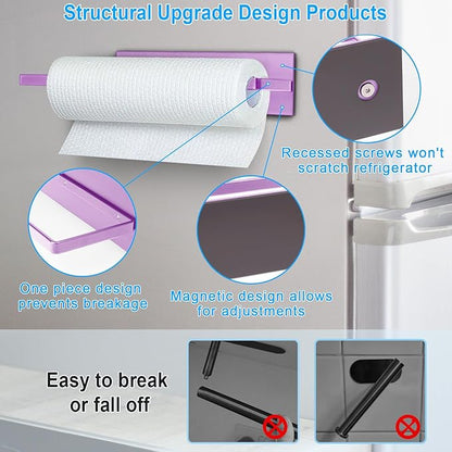 Magnetic Paper Towel Holder for Fridge, Toilet Paper Roll Holder Magnetic Paper Towel Rack Wall Mount Fridge Organizer for Papers Towel Roll Bathroom Toilet Garage RV Decor Kitchen Organization Purple