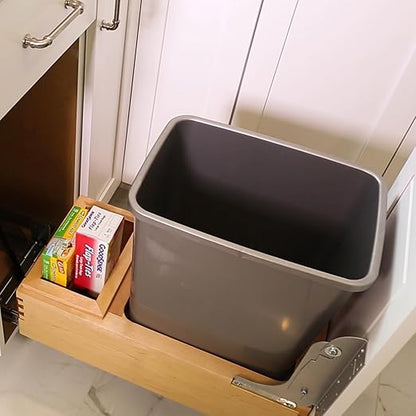 Rev-A-Shelf Single 35 Qt Wood Bottom Mount Pullout Under Cabinet Trash Can Waste Container with Full Extension Ball Bearings, Maple Wood, 4WC-15DM1
