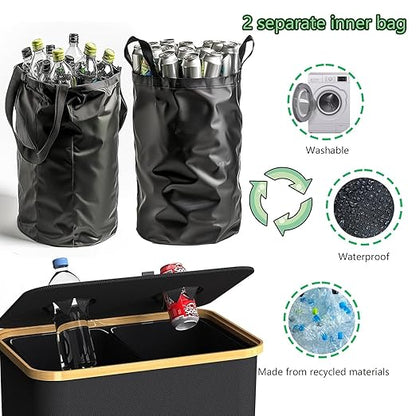 Recycling Bin Kitchen Indoor Home 40 Gallon 156L Recycle Bin with Lid 2 Removeable Reusable Inner Bag Bottle Can Glass Waste Plastice,Big Black