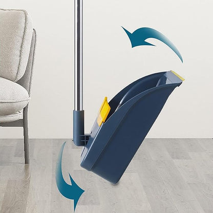 Broom and Dustpan Set, Cleaning with Dustpan Teeth, Stand up Broom & Dustpan Combo, Long Handle Broom with Dustpan Combo Set for Kitchen -ffice Lobby Floor and Dog Cat Pets Home Use