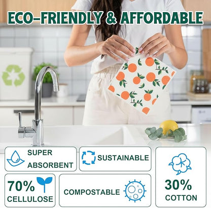 Swedish Dishcloths for Kitchen, 6 Pack Swedish Dish Cloths, Reusable Paper Towels, Washable Kitchen Cloth, 100% Biodegradable, Super Absorbent, Quick Drying