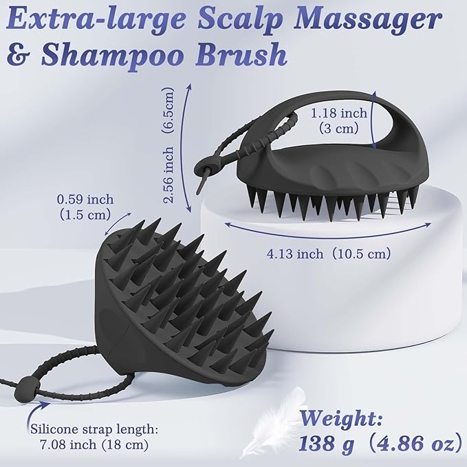 Manmihealth Silicone Back Scrubber & Soft Bath Glove, Silicone Scalp Massager Set 5 PCS, Super-Exfoliating Body Scrubber Shower Brush & Shampoo Brush Combination, with 2 Free Hooks (Style 2 Black)