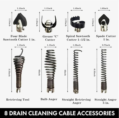 9-Piece Drain Cleaning Kit for Heavy-Duty Cables – Professional-Grade Tools for Experts & DIYers, Fits K-400, C-4, C-6, C-7, C-8, C-9 Models