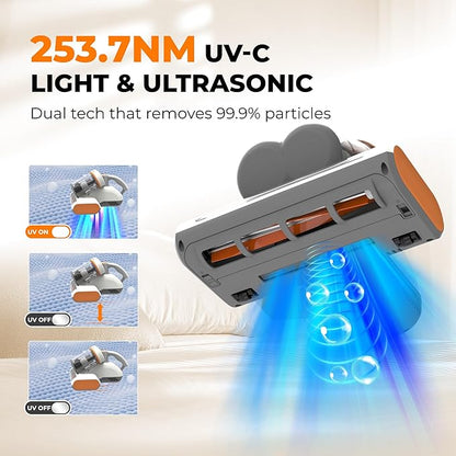 Rosewill Mattress Vacuum Cleaner: UV-C Light & High Heating Tech, 350W 13Kpa Strong Suction, Deep Cleaning Bed Handheld Vacuums for Sofa/Bed/Pet Hair, Corded - Orange