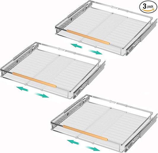iPEGTOP 3 Pack Pull Out Cabinet Drawer Shelf Organizer, Extendable Sliding Slide Out Pantry Shelves Storage Heavy Duty for Kitchen Cabinets Under Sink, Adjustable Width 17.1~28" W x 22.5" D