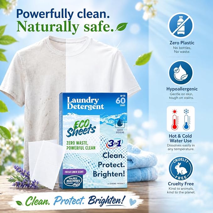 Laundry Detergent Sheets – 240 Eco Laundry Sheets Detergent, Travel Laundry Soap Sheets, Washer Sheets Detergent, Ultra Concentrated, Plastic-Free, Fresh Clean, 180 Sheets