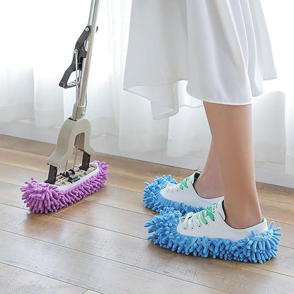 6 Pairs (12 Pieces) Dust Mop Slippers Shoe Cover Multi-Function Soft Washable Reusable Floor Cleaning Shoe Cover House Kitchen Office Cleaning Tools (Blue)