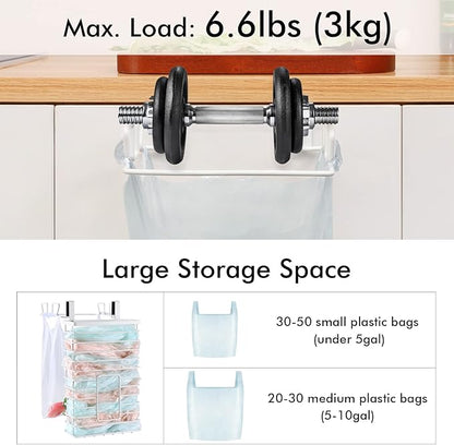 KES Trash Bag Holder Over the Cabinet Door Organizer, Kitchen Plastic Bags Holder Metal Garbage Bag Holders Over the Door White, KUR525-WH