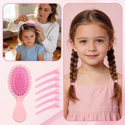 ProSuites 76 Pcs Pink Hair Brush Set for Baby Girls - Scalp Scrubber with Handle, Detangle Hair Brush, Spray Bottle, Slick Back Brush Set Wide Tooth Mini Wet Brushes for Travel Home Use