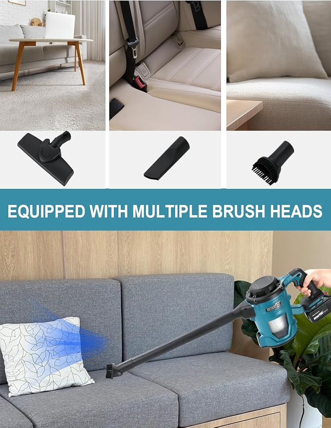 Heimerdinger Cordless Shop Vacuum Compatible with Makita 18V LXT Batteries, 85kPa 500W Handheld Wet Dry Vac with 1L Dust Cup, HEPA Filter, Crevice Brush and Floor Nozzle, Tool Only