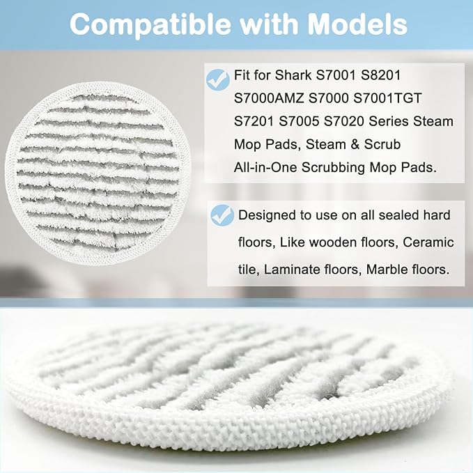 12 Pack Replacement Steam Mop Pads for Shark S8201 S7001 S8001 S7201 S7000AMZ S7000 S7005 S7020 S7001C Steam Mop, Steam & Scrub All-in-One Scrubbing and Sanitizing, Dirt Grip Scrub Washable Pad