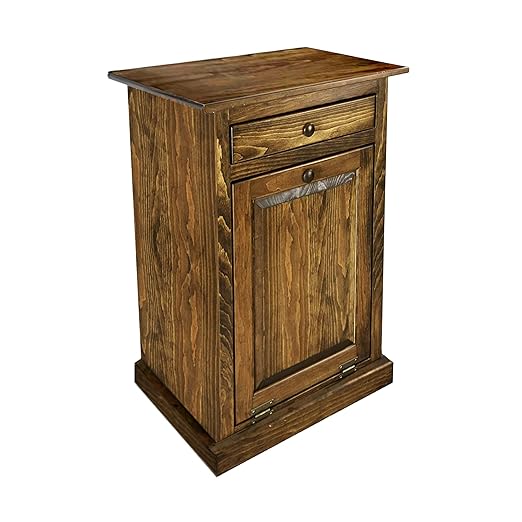 Peaceful Classics Wooden Tilt-Out Trash Bin Cabinet - Handmade Amish Pine Hideaway for Kitchen or Bathroom - Includes Storage Drawer (Special Walnut)