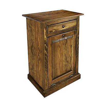 Peaceful Classics Wooden Tilt-Out Trash Bin Cabinet - Handmade Amish Pine Hideaway for Kitchen or Bathroom - Includes Storage Drawer (Special Walnut)