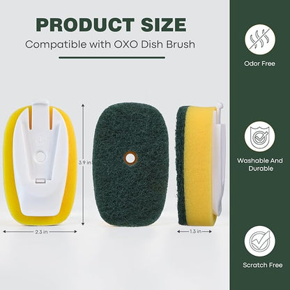 Sponge Brush Refills for OXO Soap Dispensing Dish Brush - 4 Pack Dish Cleaning Soap Dispensing Head Replacement for Scrubber（Green）