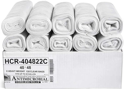 Aluf Plastics High Density Trash Bags, 45 Gallon, 150 Count, 22 Micron (eq), 40" x 48", Clear, for Bathroom, Office, Industrial, Commercial, Janitorial, Municipal, Recycling