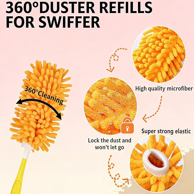 Reusable Duster Pads Compatible with Swiffer Hand Duster, 360 Duster Refill, Dusters Heavy Duty Refills, Microfiber Dusters Refills for Cleaning, Office, Ceiling Fan, 2 Pack (Handle is Not Included)