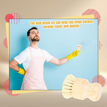16 Pack Bamboo Dish Scrub Brushes Set Kitchen Pot Pans Cleaning Brushes Scrubber Sisal Bristles Wooden Brushes for Iron Pot Dishwashing Sink Vegetables