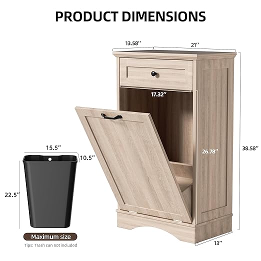 AHB 13 Gallons Tilt Out Trash Cabinet Hidden Trash Can Cabinet Freestanding Garbage Recycling Cabinet with Hideaway Drawer Pet Proof Trash Bin for Kitchen Living Room, Natural