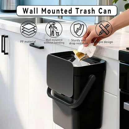 Compost Bin Kitchen, for use on Countertops or Under Sinks, Hanging Trash Can with Lid, Mountable Indoor Compost Bucket, for Cupboard/Bathroom/Bedroom/Office/Camping (Black 1.3 Gallon/5L)