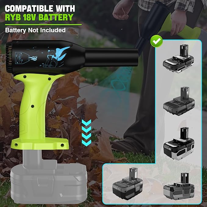 Compact Blower for Ryobi 18V Battery, Cordless Leaf Blower with 90000RPM 3-Speed Mode, Battery Powered Leaf Blowers for Blowing Leaves, Car Seats, Yard, Cleaning Keyboards (Tool Only)