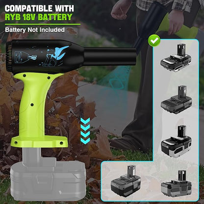 Compact Blower for Ryobi 18V Battery, Cordless Leaf Blower with 90000RPM 3-Speed Mode, Battery Powered Leaf Blowers for Blowing Leaves, Car Seats, Yard, Cleaning Keyboards (Tool Only)