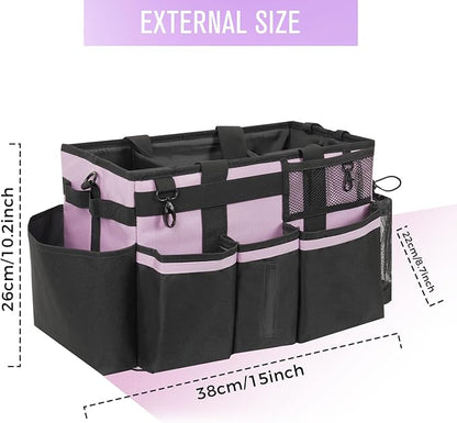 SCAVATA Wearable Cleaning Caddy, Cleaning Caddy Supplies Organizer with Handle & Shoulder Straps for Housekeepers, Under Sink & Car Cleaning Tool Organizers Bag with 4 Foldable Divider (Lilac)