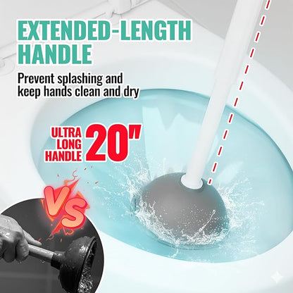 3 in 1 Toilet Brush and Plunger Set with Crevice Cleaning Brush, Toilet Plunger and Brush Set with Extra Long Handle, Plungers for Bathroom Accessories, Toilet Plunger with Holder, White