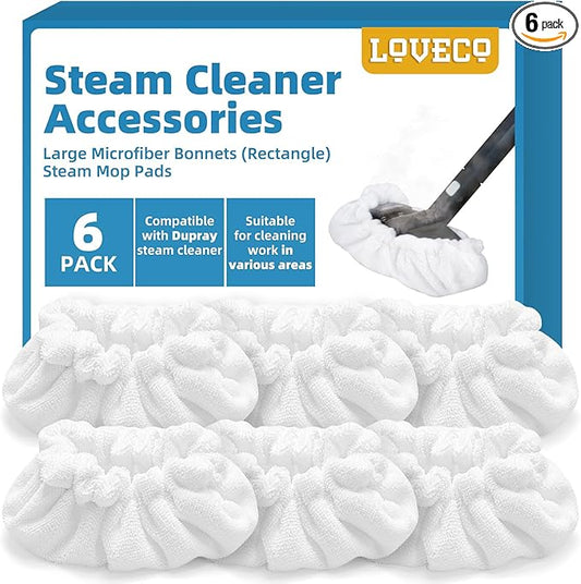LOVECO 6 Pack Large Bonnets (Rectangle) Steam Mop Pads Compatible with Dupray Steam Cleaner & awasky Steam Cleaner, etc, Reusable Washable Steam Cleaner Accessories for Multi-Surface