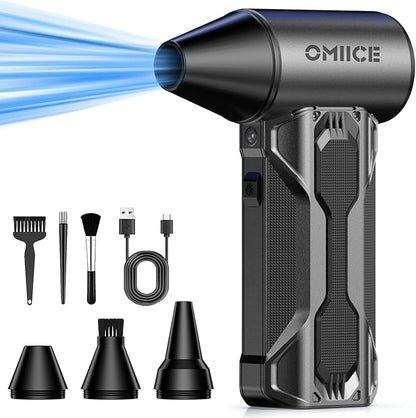 Compressed Air Duster, 150000RPM Electric Air Duster with 3 Gear Speed Adjustable, Rechargeable Cordless Dust Cleaner with Brush/Lighting for Keyboard, PC, Car, Outdoor, Air Bed