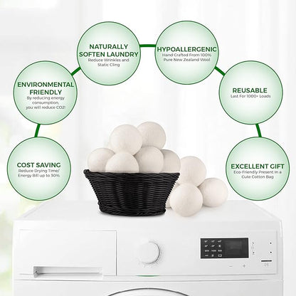 Wool Tumble Dryer Balls– Eco-Friendly Organic Fabric Softener, Reduce Wrinkles & Drying Time, Save Energy, Reusable, Handmade, 100% New Zealand Wool, Baby Safe, Unscented, XL Size (Pack of 4)