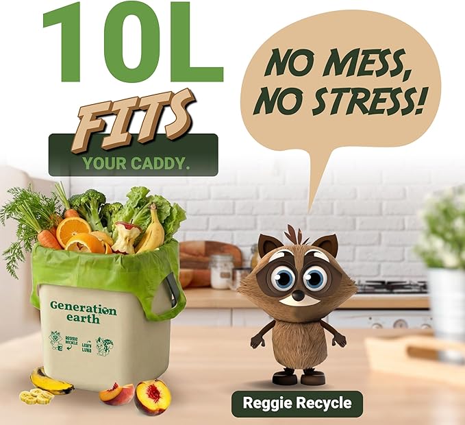 70 Bags 2.6 Gallon (10L) | Extra Strong Compostable Food Waste Bags | BPI Certified Corn Starch Bin Liners | Biodegradable Kitchen Countertop Compost Bags | Generation earth