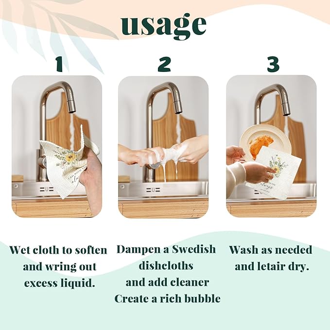 Christian Swedish Dishcloths for Kitchen, Floral Swedish Dish Towels, Scripture Kitchen Towels, Papaya Reusable Paper Towels, 4 Pack Swedish Dish Cloths for Kitchen, Sponge Cloths
