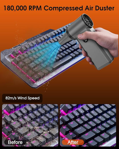 Superpower Electric Air Duster-180000RPM Brushless Cordless Air Duster for Deep Cleaning, 8000mAh, 1-Hour Full Charge, 4 Speeds. Mini Dust Blower for PC, Keyboard, Car, Home & Outdoor