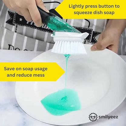 Smilyeez Soap Dispensing Dishwand (Grey) with Ergonomic Handle and 2 Interchangeable Brushes - Effortless Cleaning and Long-Lasting Durability - Kitchen and Dishwashing Essential