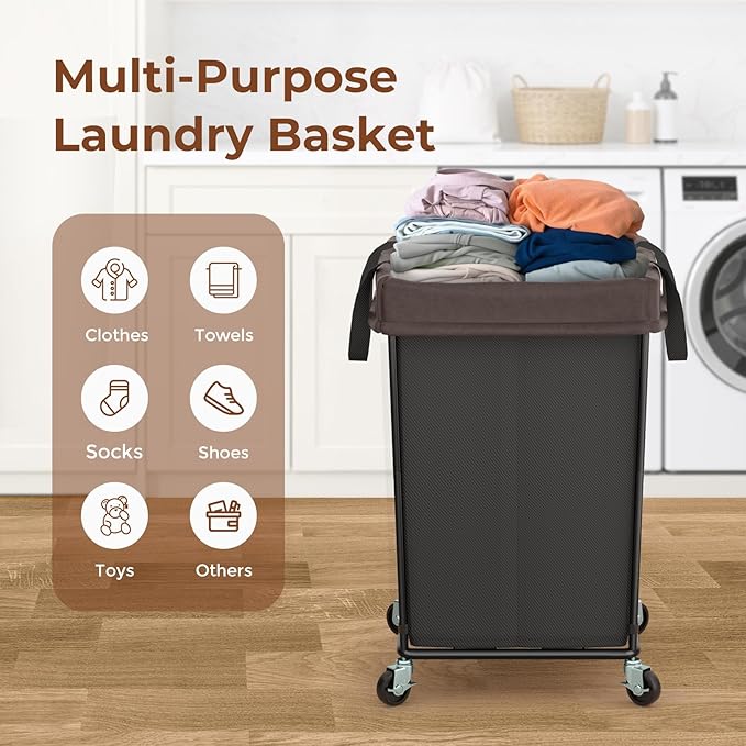 Mefirt 160L Laundry Hamper with Wheels, 2 Section Large Rolling Laundry Basket Bag with Wheels, Clothes Hamper Cart for Laundry, Bedroom, Bathroom and Dorm